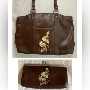 2 Piece Leather Disney Store Minnie Mouse Vintage Tote Bag with Coin Purse 👜👛